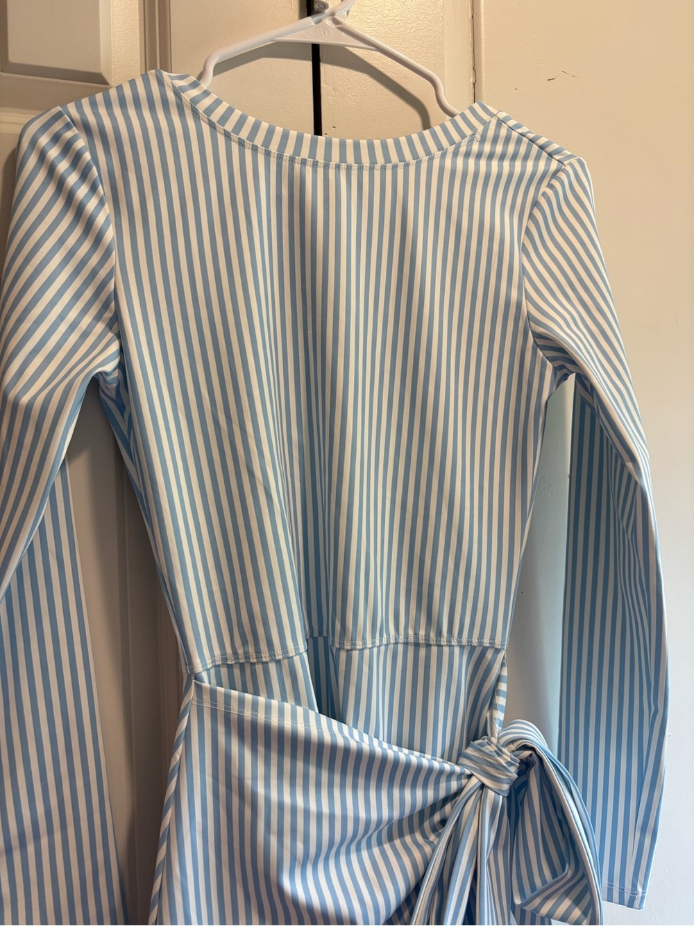 Cocolillys women Long Sleeve Athletic Blue Stripe Wrap Dress - Picture 2 of 3